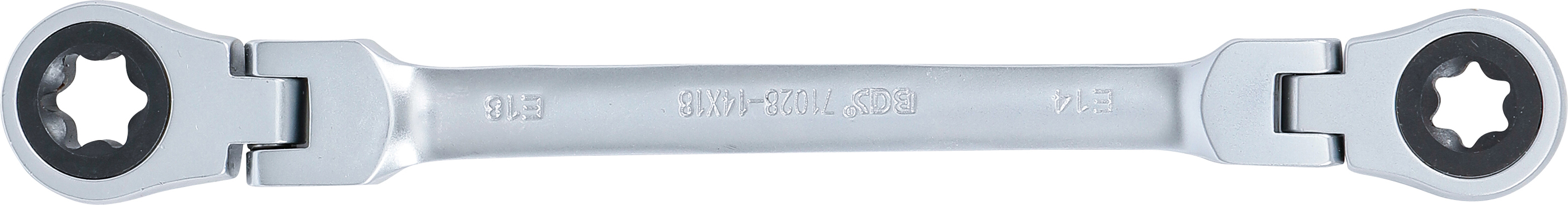 BGS Doppel-Ratschen-Ringschlüssel | abwinkelbar | mit E-Profil Ringköpfen | SW E14 x E18