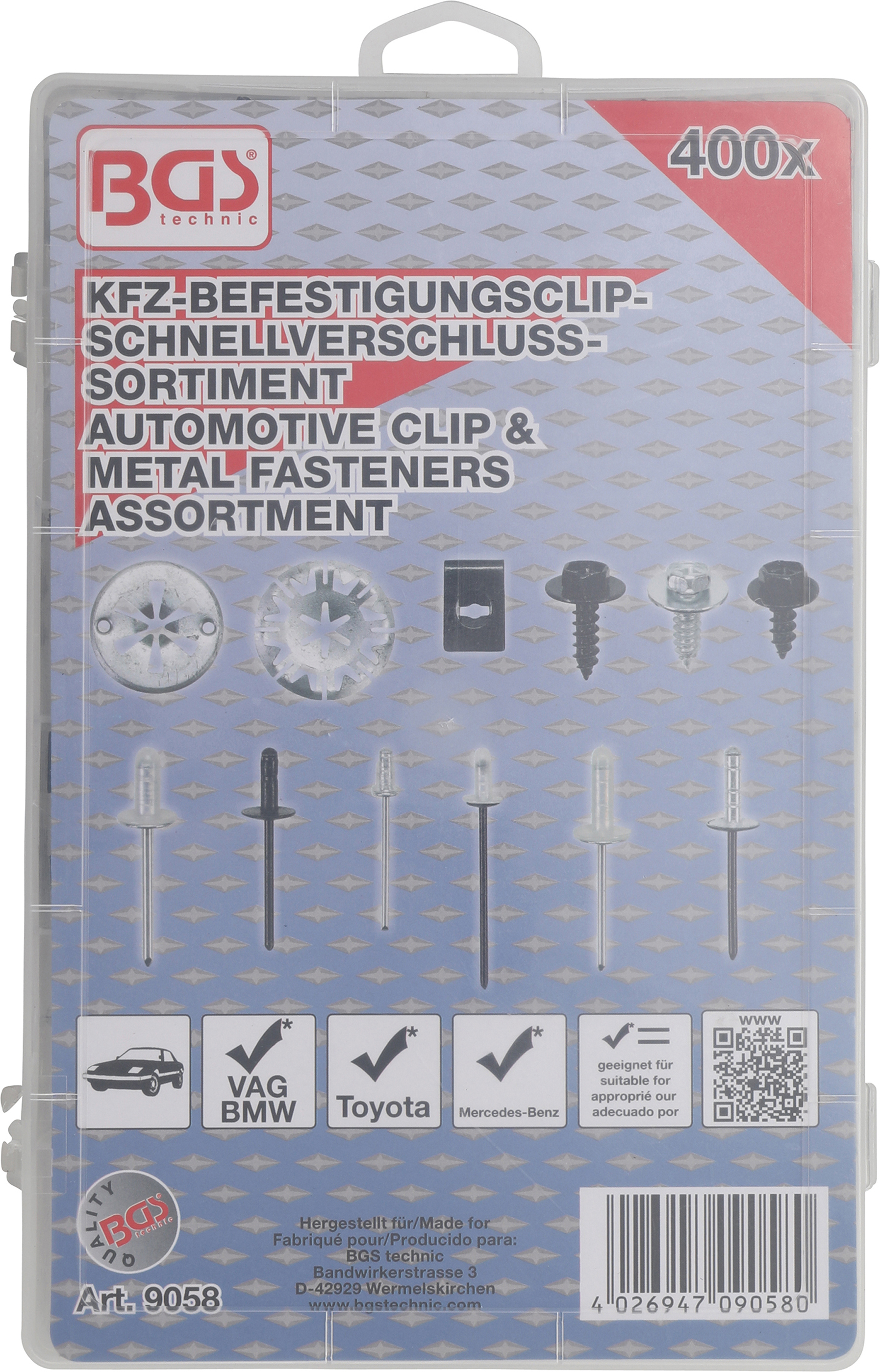 BGS Kfz-Befestigungsclip-Sortiment für Audi, VW, Toyota, Mercedes-Benz, BMW | 400-tlg.