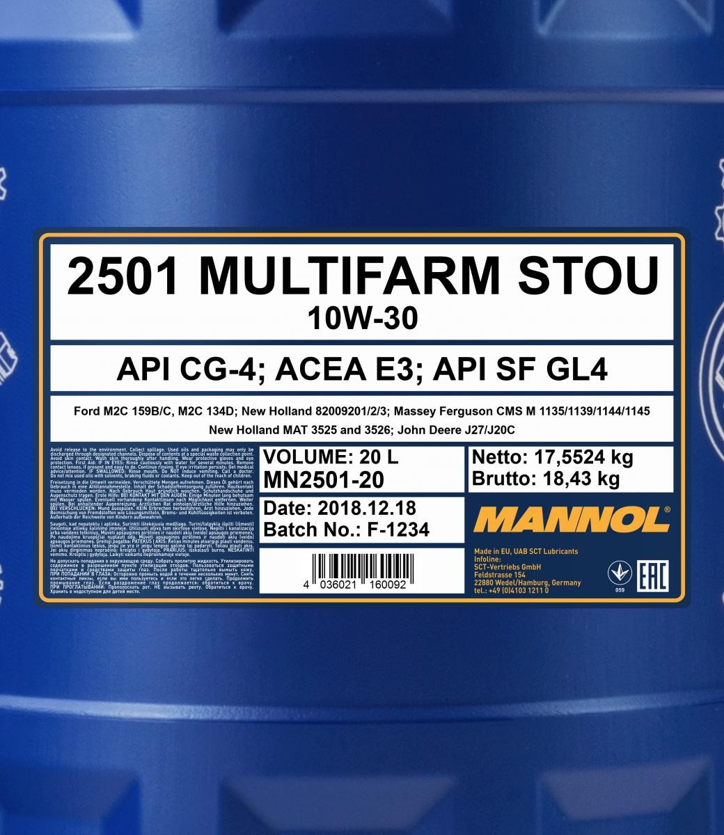 10W-30 Mannol 2501 Multifarm STOU 20 Liter