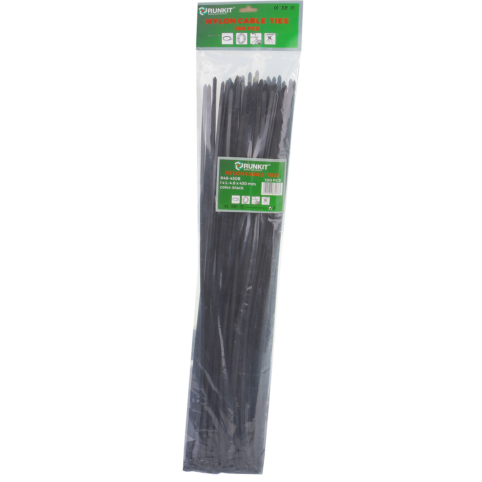 Runkit Kabelbinder Nylon Schwarz 430 x 4,8 mm 100er Pack