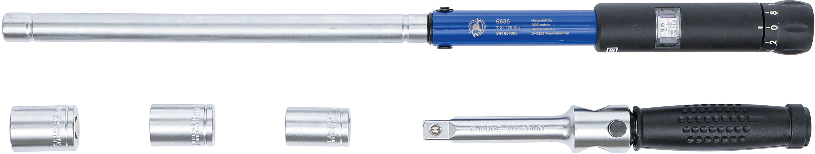 BGS Kreuz- / Drehmomentschlüssel | Abtrieb Außenvierkant 12,5 mm (1/2") | 70 - 170 Nm