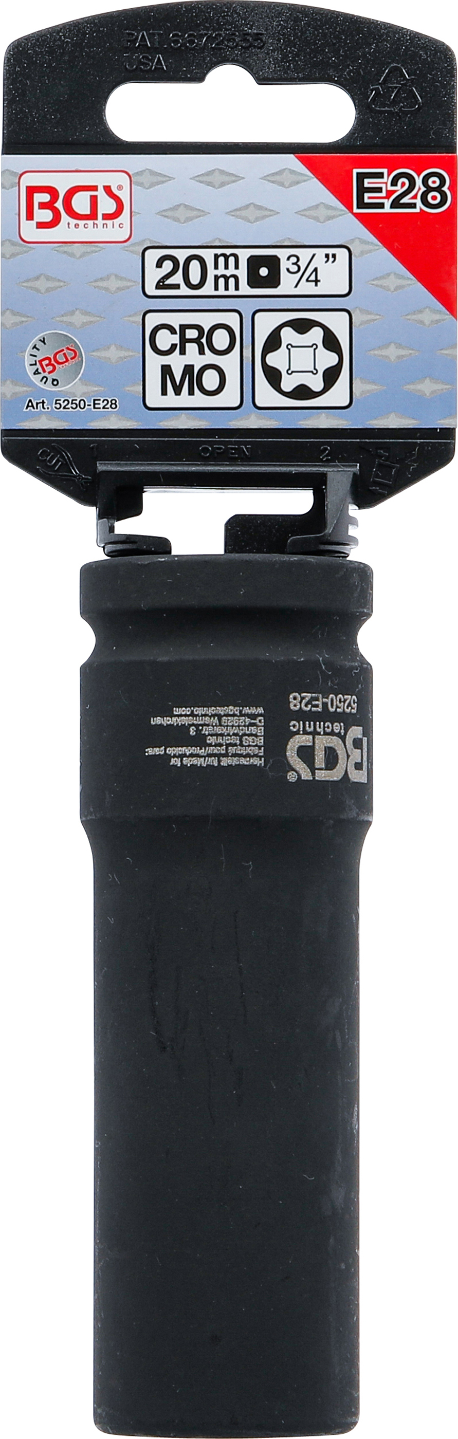 BGS Kraft-Steckschlüssel-Einsatz E-Profil, tief | Antrieb Innenvierkant 20 mm (3/4") | SW E28