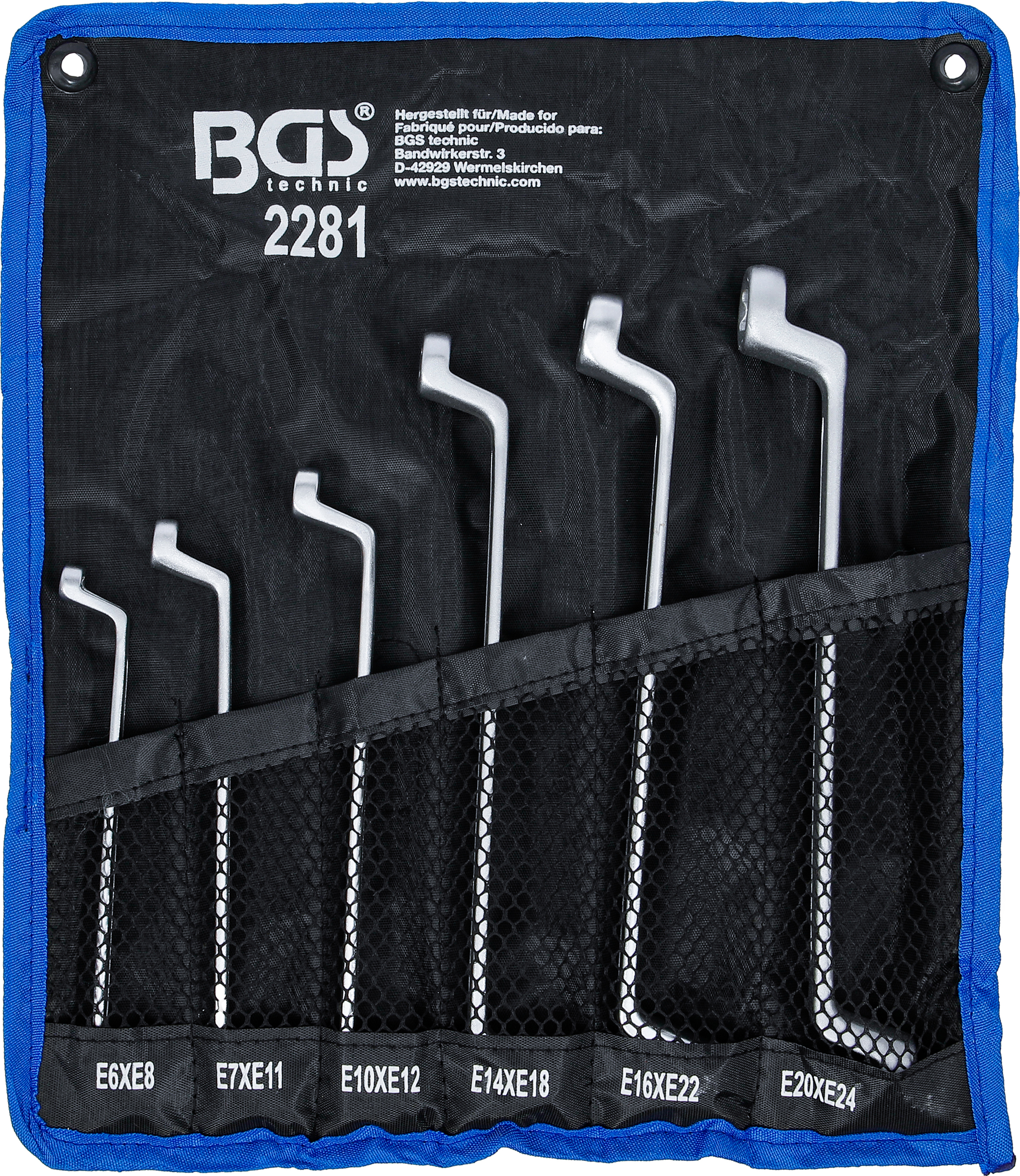 BGS Doppel-Ringschlüssel-Satz mit E-Profil-Ringköpfen | gekröpft | SW E6 - E24 | 6-tlg.