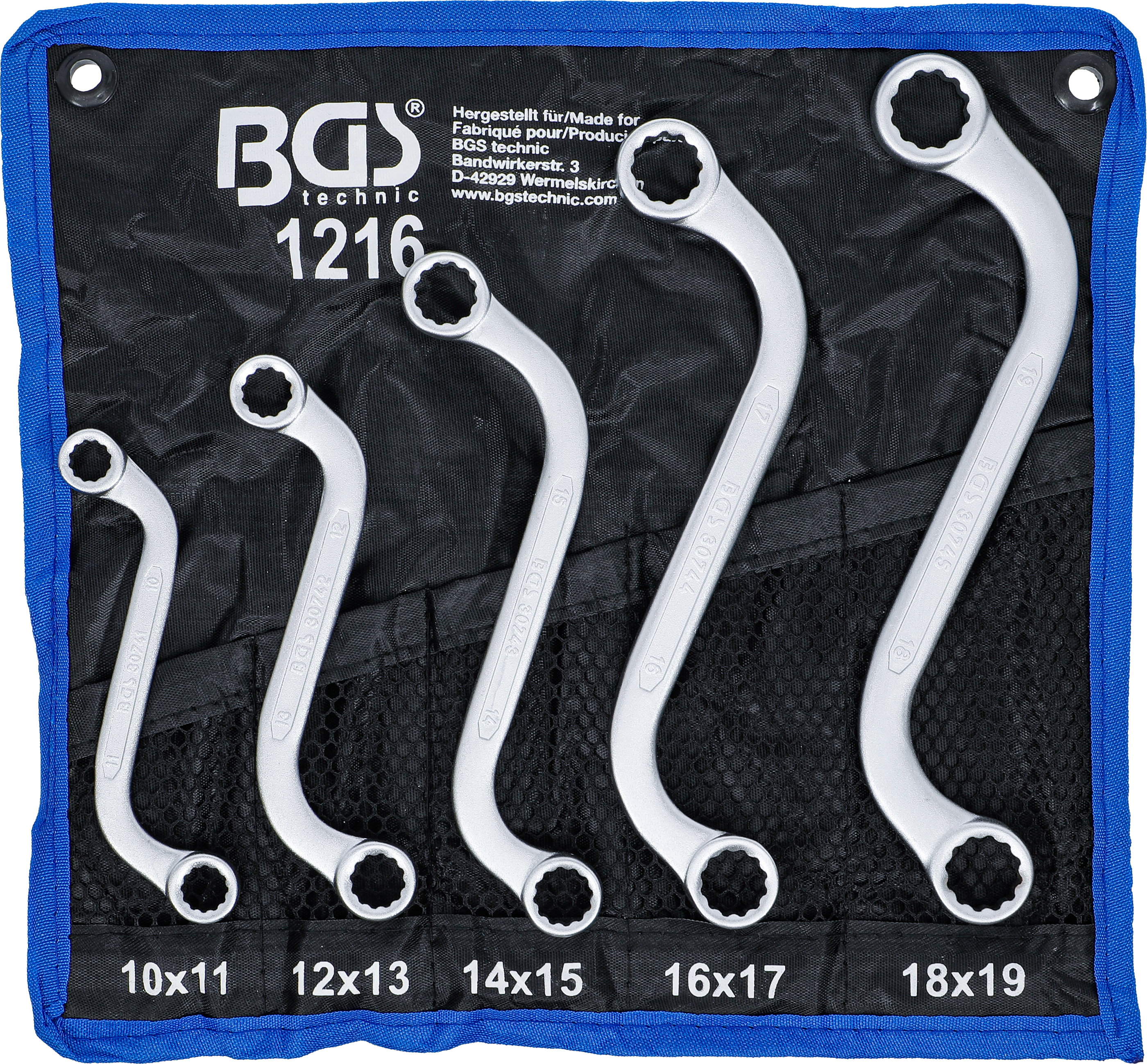 BGS Doppel-Ringschlüssel-Satz | S-Form | SW 10 x 11 - 18 x 19 mm | 5-tlg.
