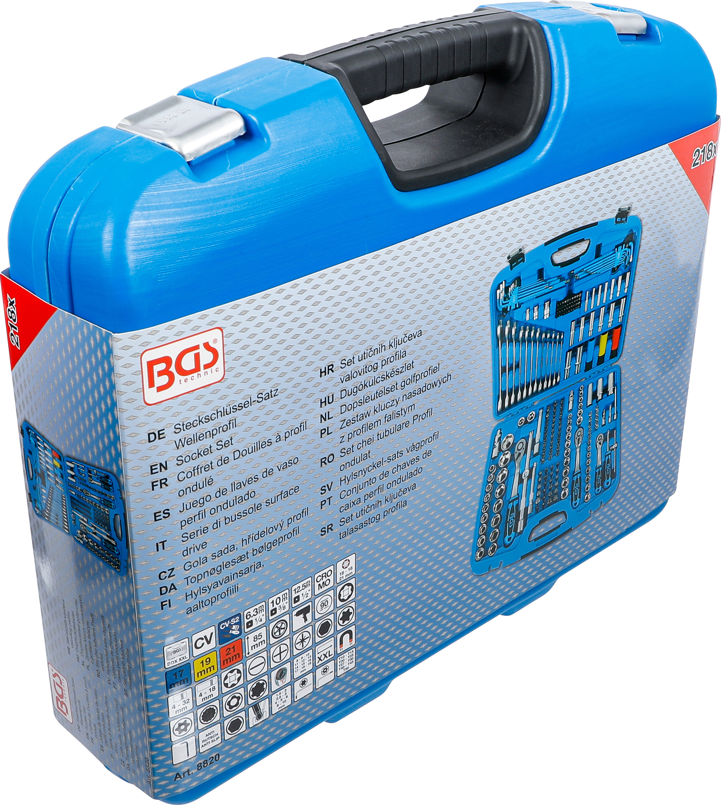 BGS Steckschlüssel-Satz Wellenprofil | Antrieb 6,3 mm (1/4") / 10 mm (3/8") / 12,5 mm (1/2") | 218-tlg.