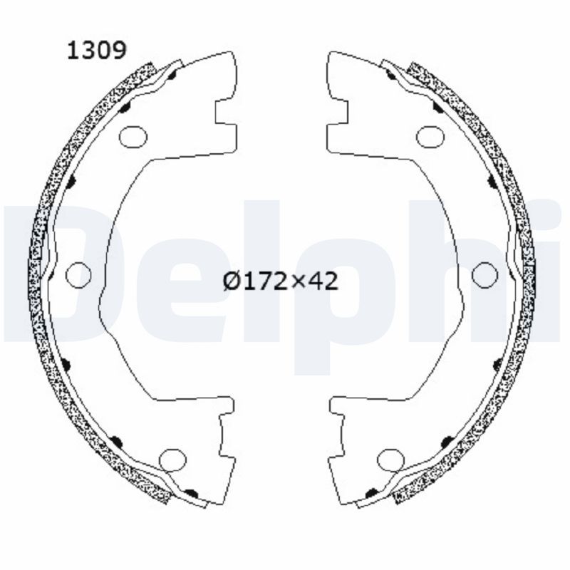 Bremsbackensatz, Feststellbremse “DELPHI R90 Homologated , 172 mm, 42 mm”