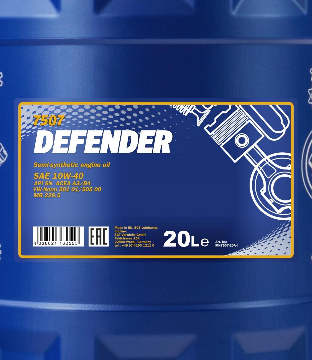 10W-40 Mannol 7507 Defender Motoröl 20 Liter