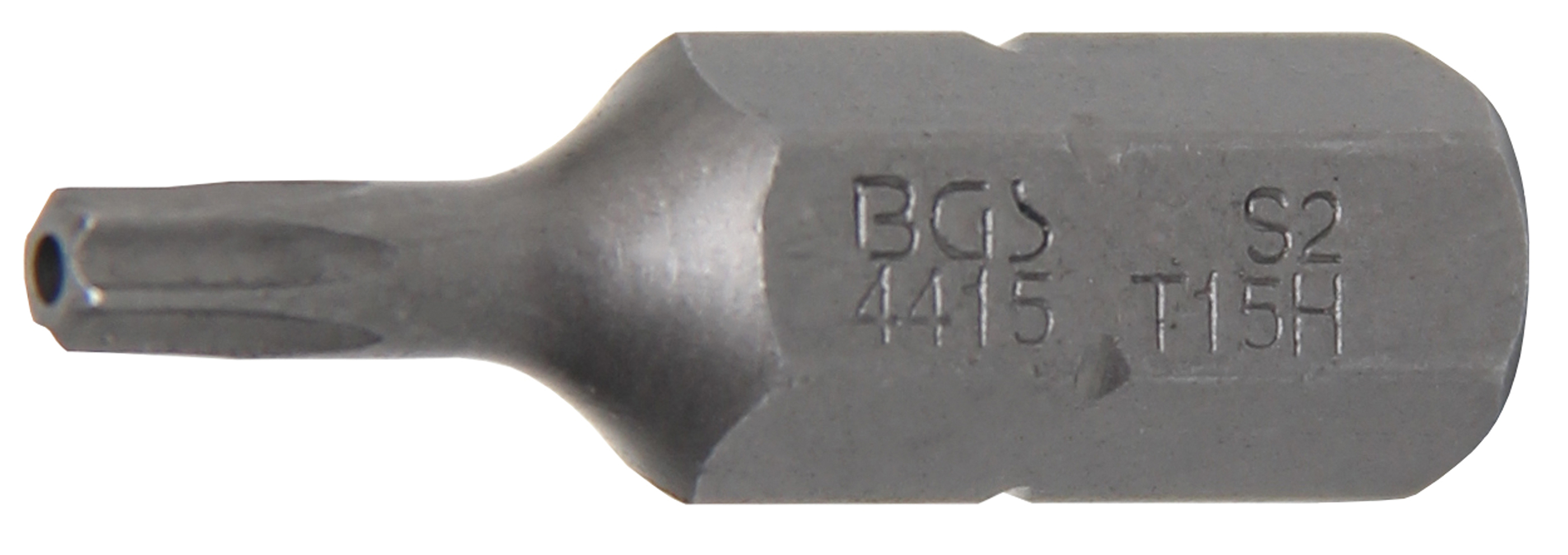 BGS Bit | Länge 30 mm | Antrieb Außensechskant 8 mm (5/16") | T-Profil (für Torx) mit Bohrung T15