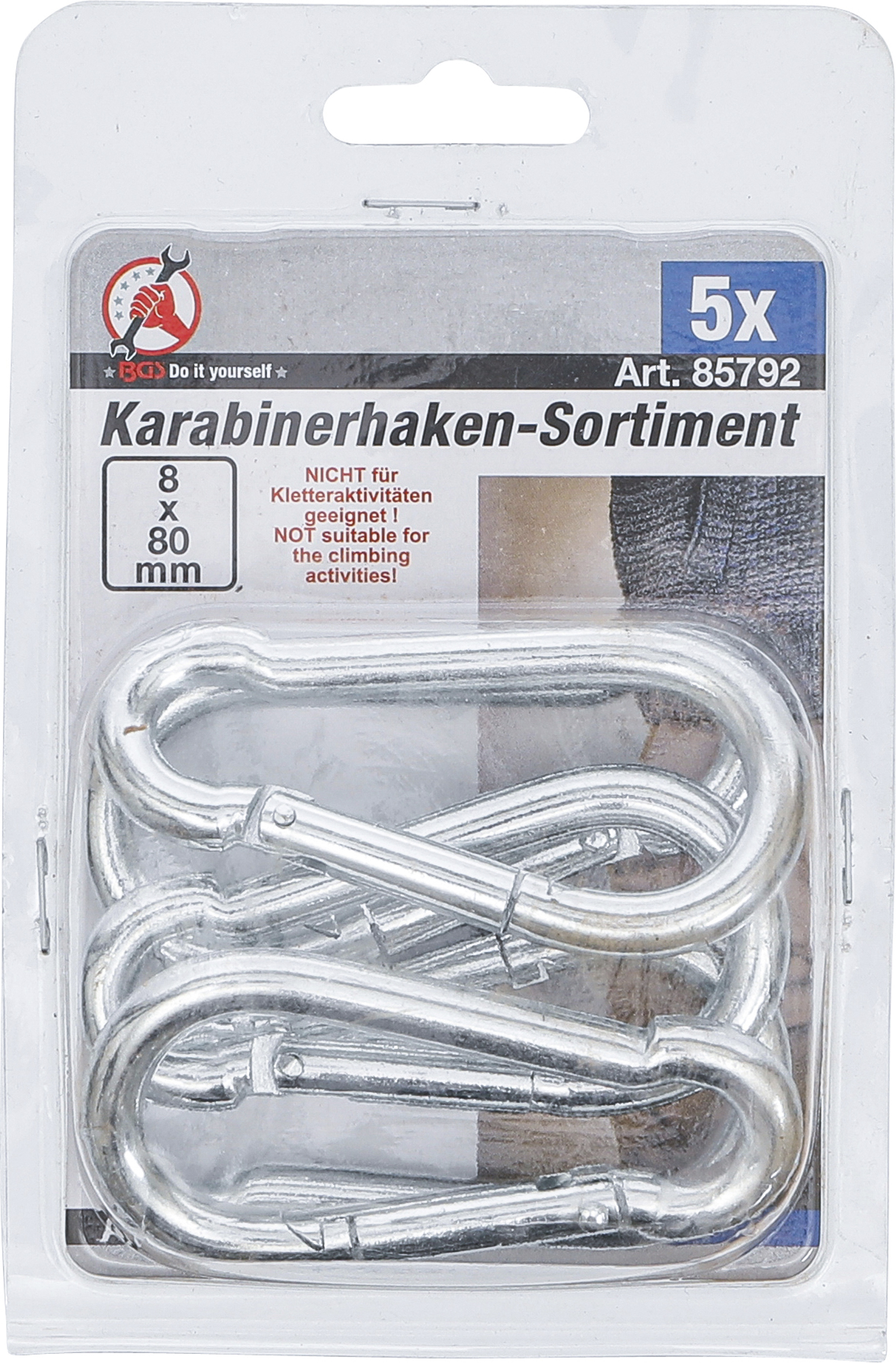 BGS Karabinerhaken-Sortiment | 80 x 8 mm | 5-tlg.