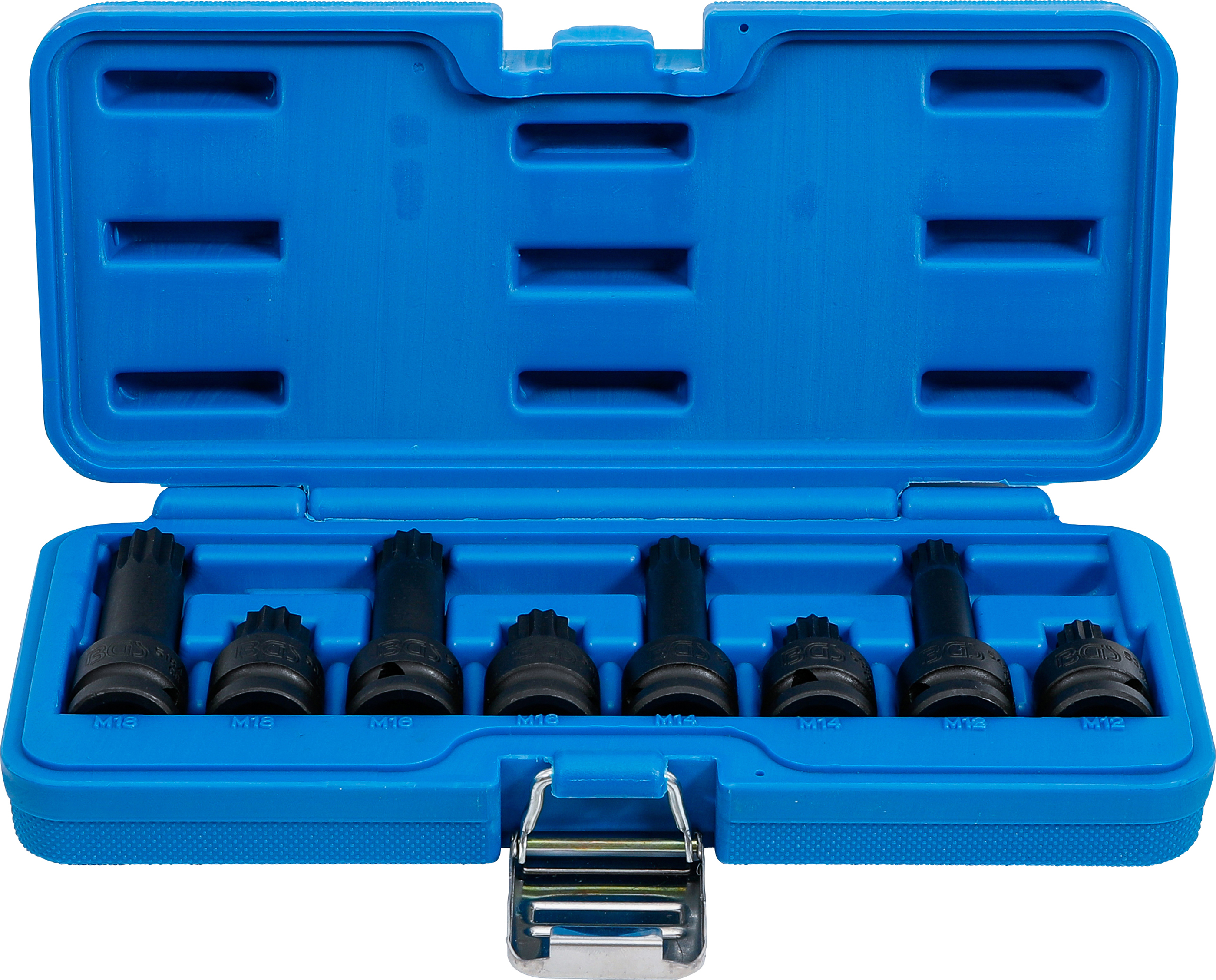 BGS Kraft-Bit-Einsatz-Satz | Antrieb Innenvierkant 12,5 mm (1/2") | Innenvielzahn (für XZN) M12 - M18 | 8-tlg.