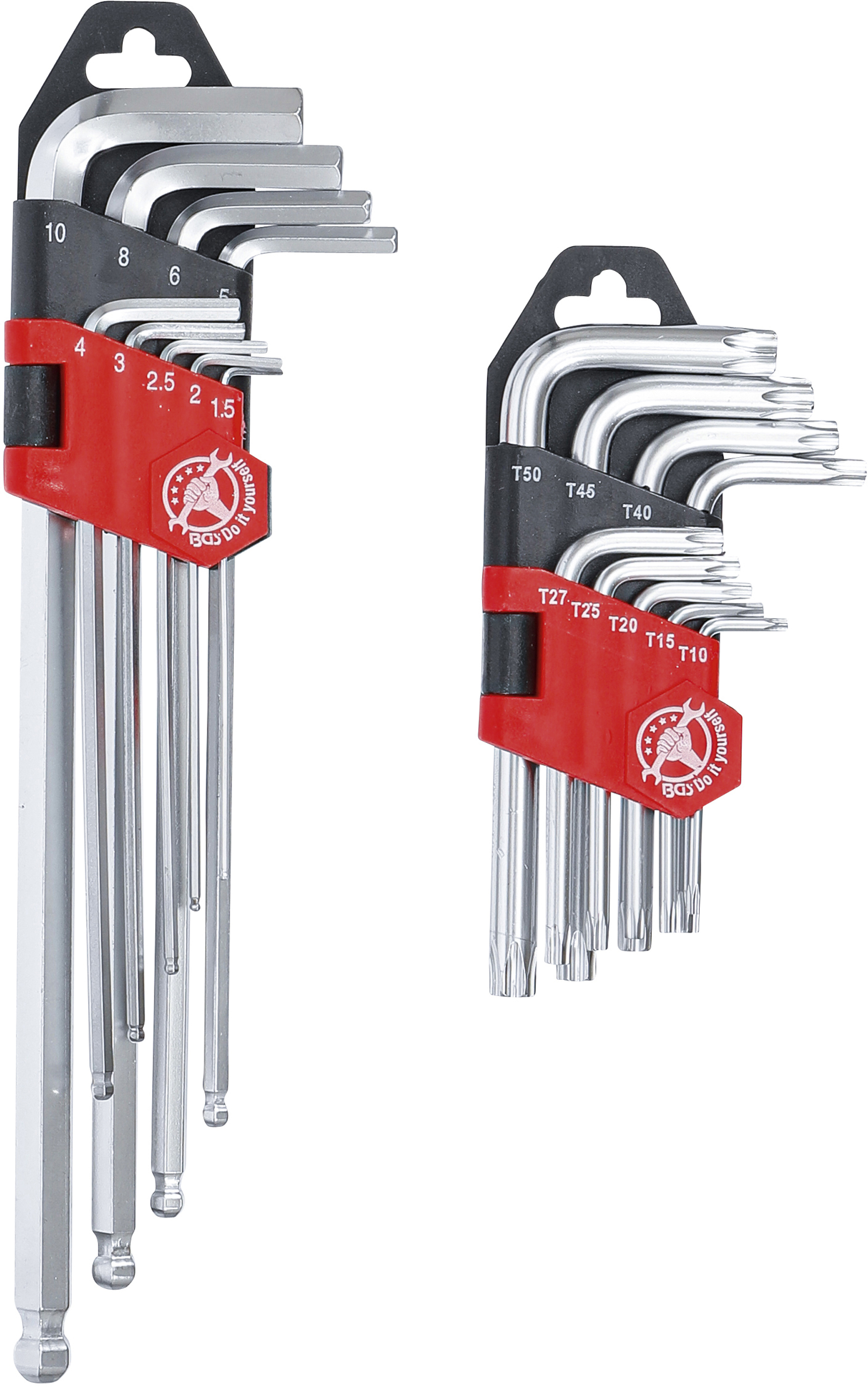 BGS Winkelschlüssel-Satz | lang | T-Profil (für Torx) T10 - T50 / Innensechskant 1,5 - 10 mm | 18-tlg.