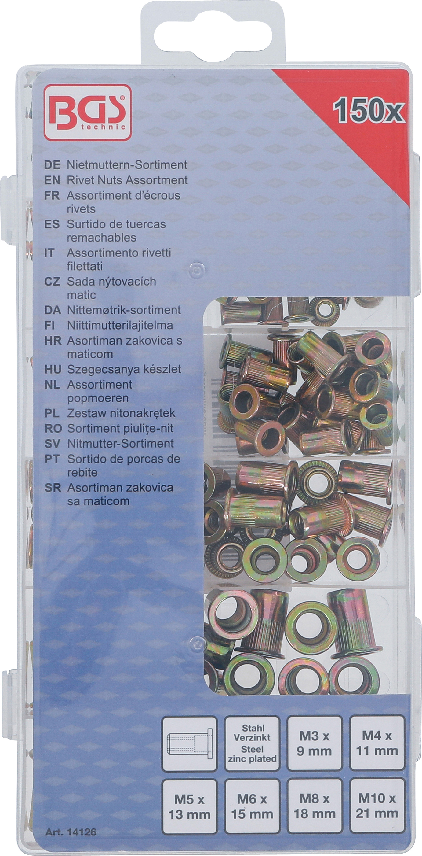 BGS Nietmuttern-Sortiment | verzinkter Stahl | 150-tlg.