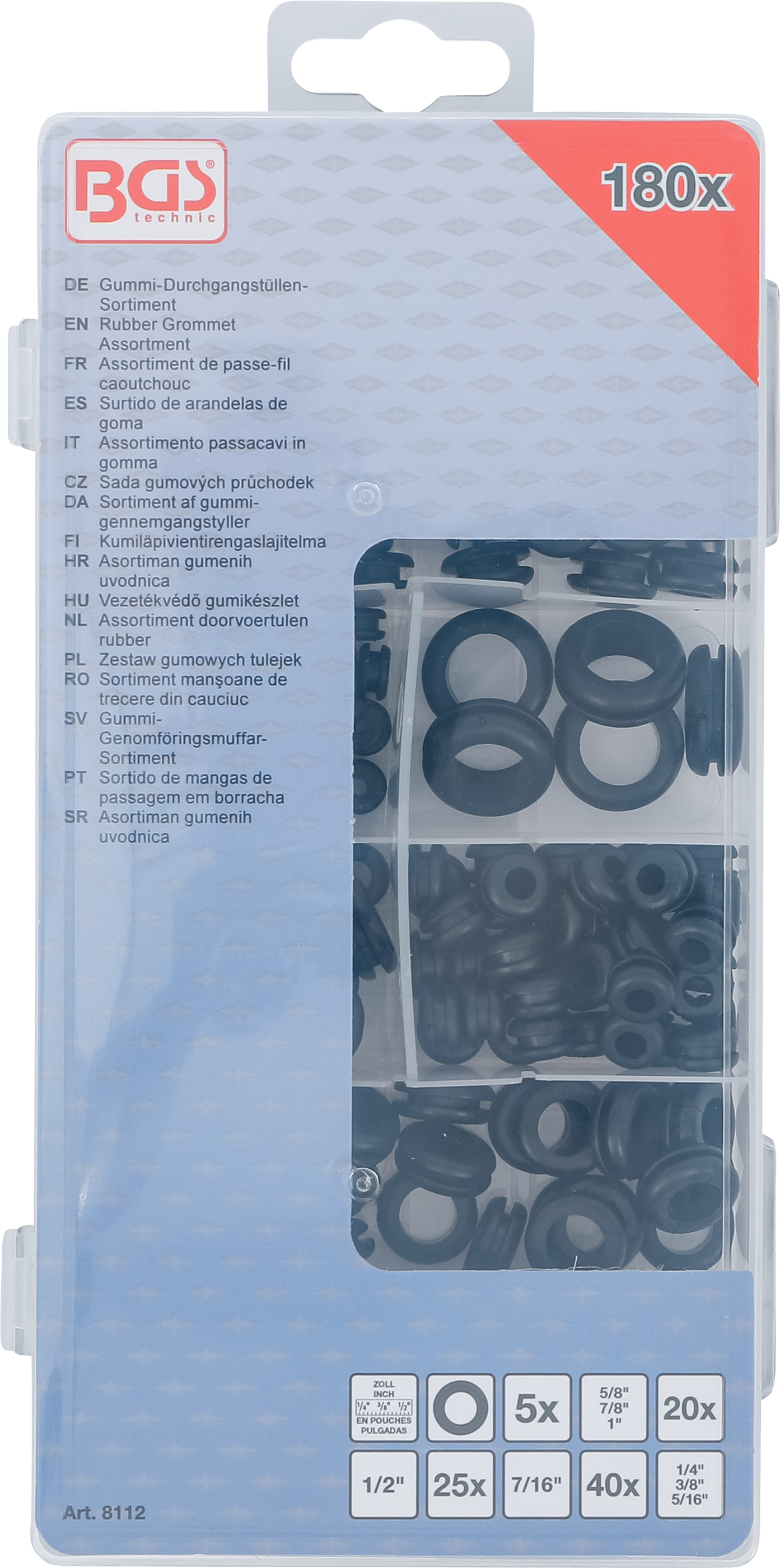 BGS Gummi-Durchgangstüllen-Sortiment | Zoll | 180-tlg.