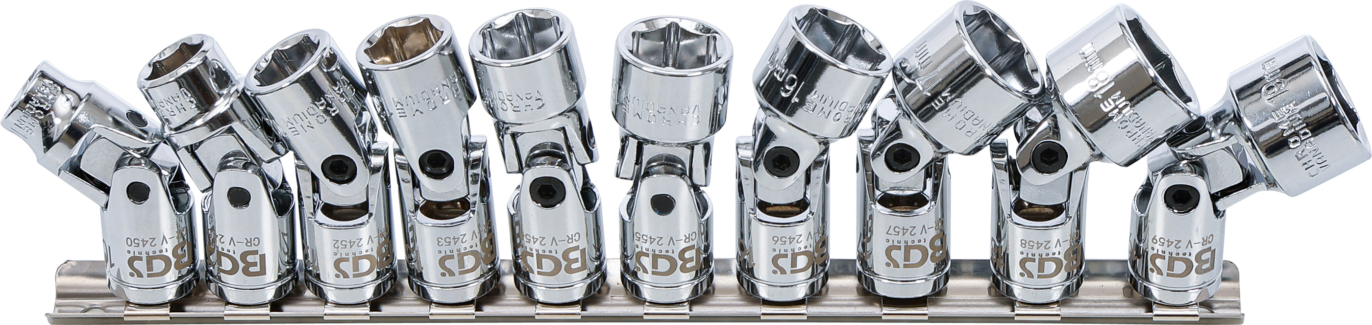 BGS Kardangelenk-Einsatz-Satz Sechskant | Antrieb Innenvierkant 10 mm (3/8") | SW 10 - 19 mm | 10-tlg.