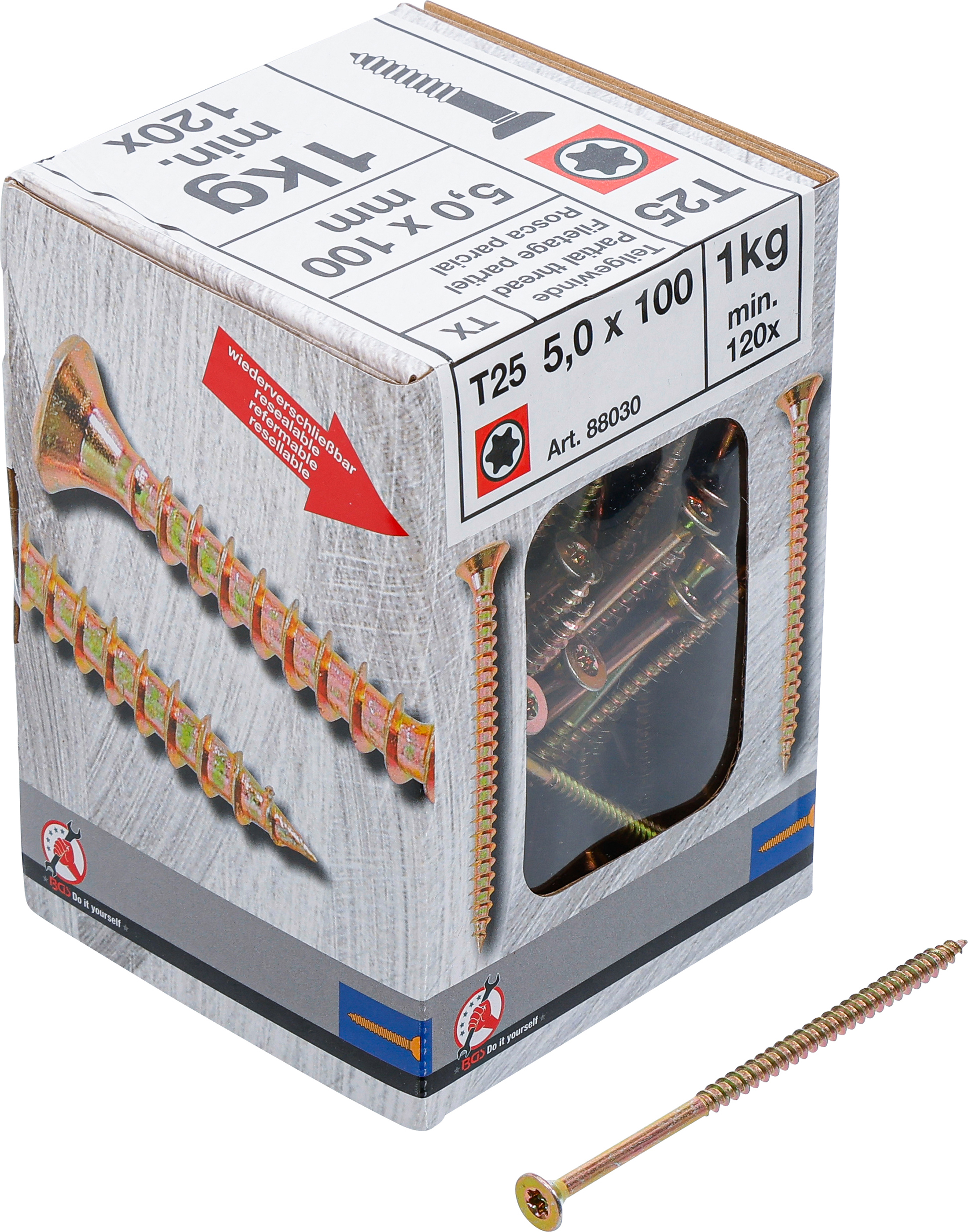 BGS Mehrzweckschrauben | T-Profil ( für Torx) T25 | 5,0 x 100 mm | 1 kg / 120 Stück