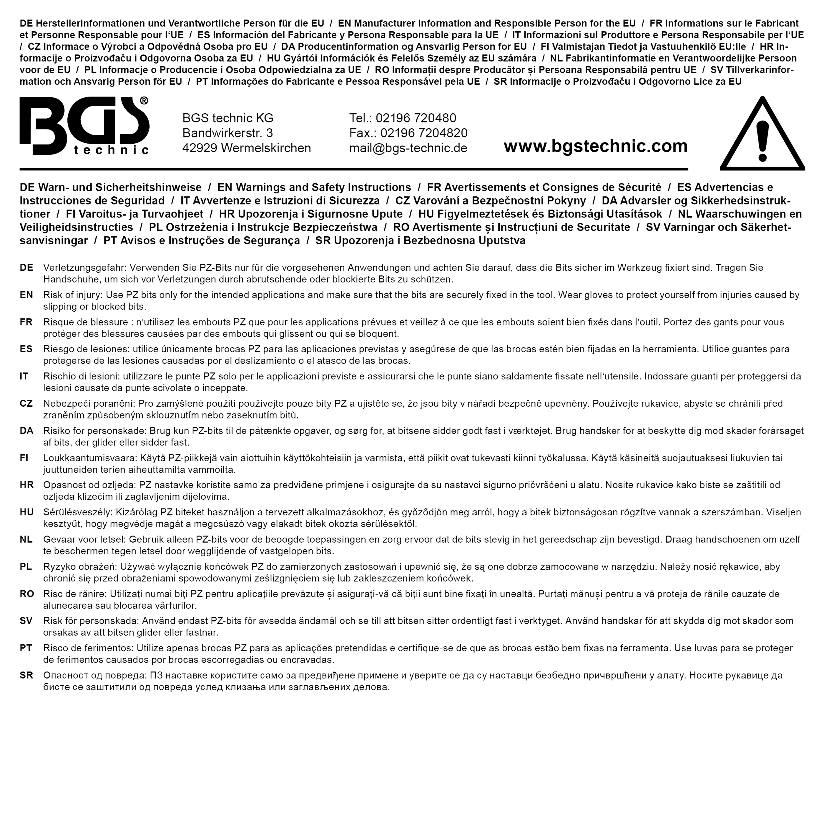 BGS Bit-Einsatz | Antrieb Innenvierkant 6,3 mm (1/4") | Kreuzschlitz PZ2