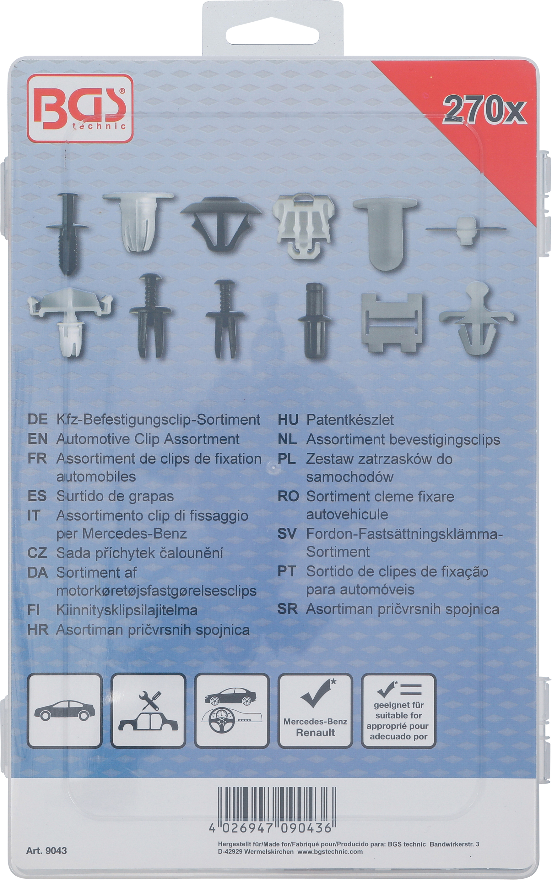 BGS Kfz-Befestigungsclip-Sortiment für Mercedes-Benz | 270-tlg.