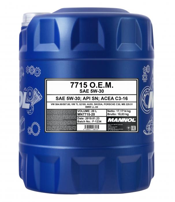5W-30 Mannol 7715 Longlife 504 507 für VW Audi Skoda Motoröl 20 Liter ...