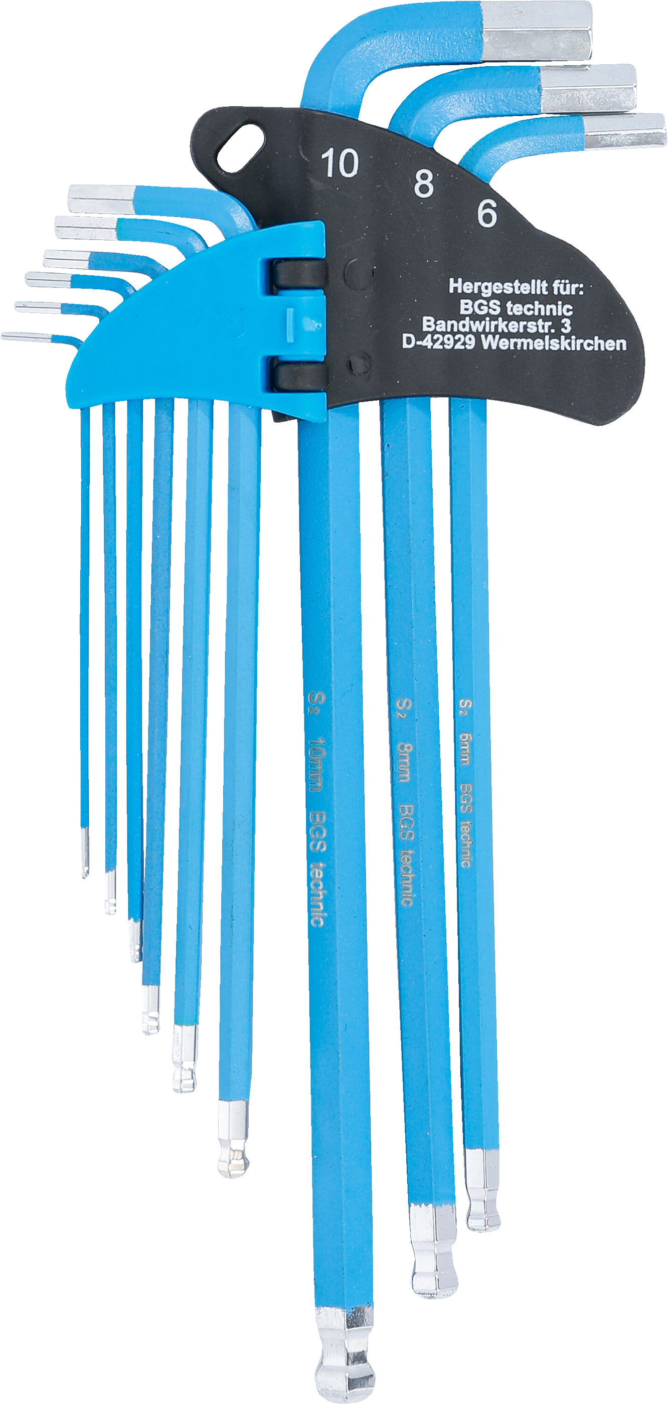 BGS Winkelschlüssel-Satz | extra lang | Innensechskant / Innensechskant mit Kugelkopf 1,5 - 10 mm | 9-tlg.